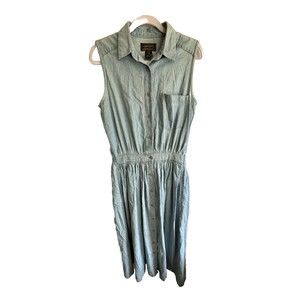 Eddie Bauer Small Tall Chambray Denim Maxi Dress Full Front Button Vintage